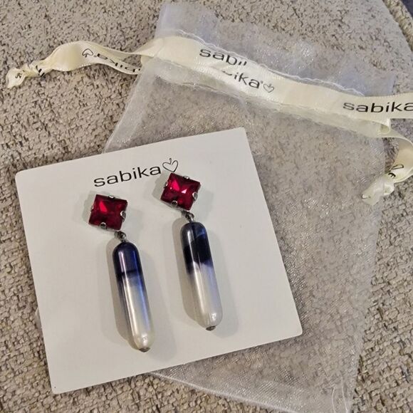 #Sabika Red White Blue Long Dangle Drops #NWOT - Picture 2 of 2